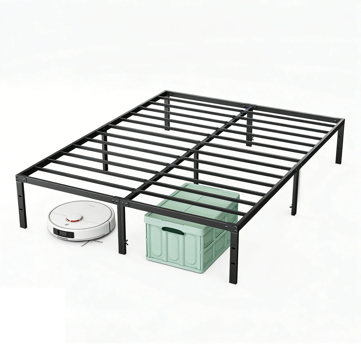 JHK 18IN Tall Basic Metal Platform Bed Frame Sturdy Steel Heavy Duty with Storage Space Bedroom Frames Slat Support For Home