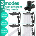 Matte Black Dual Shower Head System,11 Inch Rain Shower Head with 180° Adjustable Extension Arm,3‑Modes Anti‑Low‑Pressure Handheld Shower with Sand Filter,No Drill Adhesive Bracket Complete Bathroom Shower Kit for ever