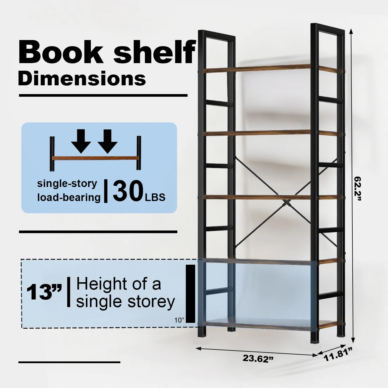 Book Shelf, 5 Tier/6 Tier/ Bookcase, Modern Tall Bookshelf Corner Storage Organizer for Garage Kit, CDs, Movies Suitable Home Of