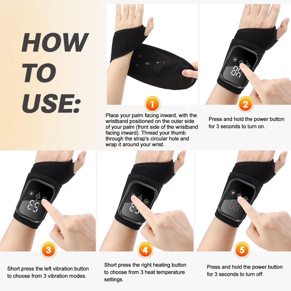 Electric Heating Hand Wrist Massager Wireless Thermal Wrist Brace Protector 3 Hot Compress 3 Vibration Wristband Muscle Relax