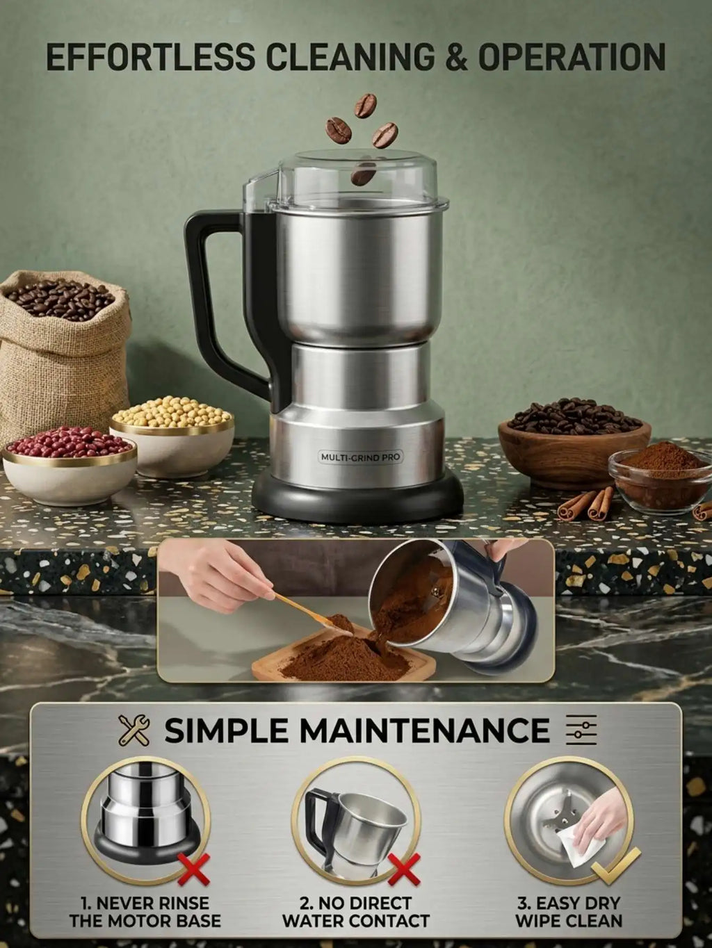Multi-functional Electric Grinder, High-Power Food-grade Coffee & Grain Grinder,Coffee Lovers & Baby Complementary Food