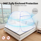 1.8M Blue Bed Cover Total Enclosed Anti-Mosquito Bed Canopy with Storage Bag Triple Door Double Zip Design Easy Installation