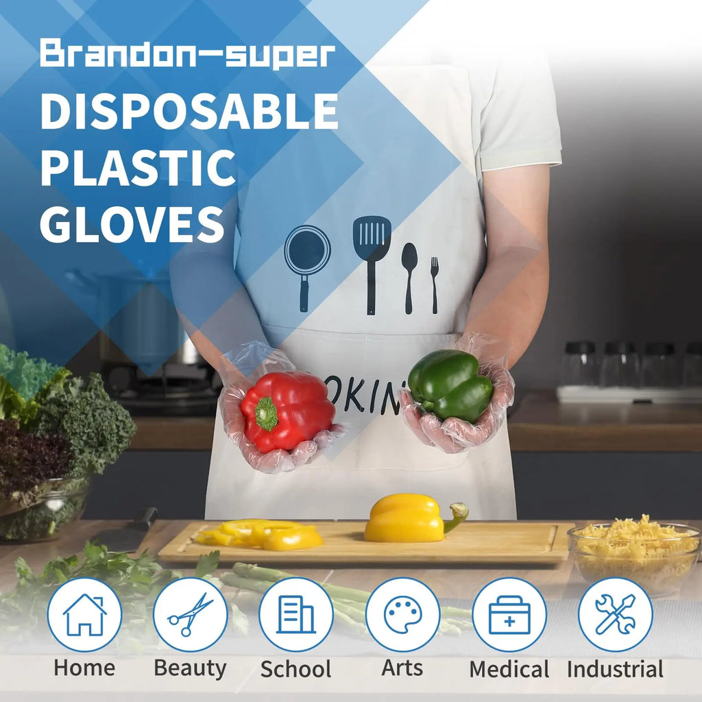 200 Pcs Disposable Clear Gloves - Food Grade Waterproof Oil-Proof for Kitchen Cooking Cleaning Catering