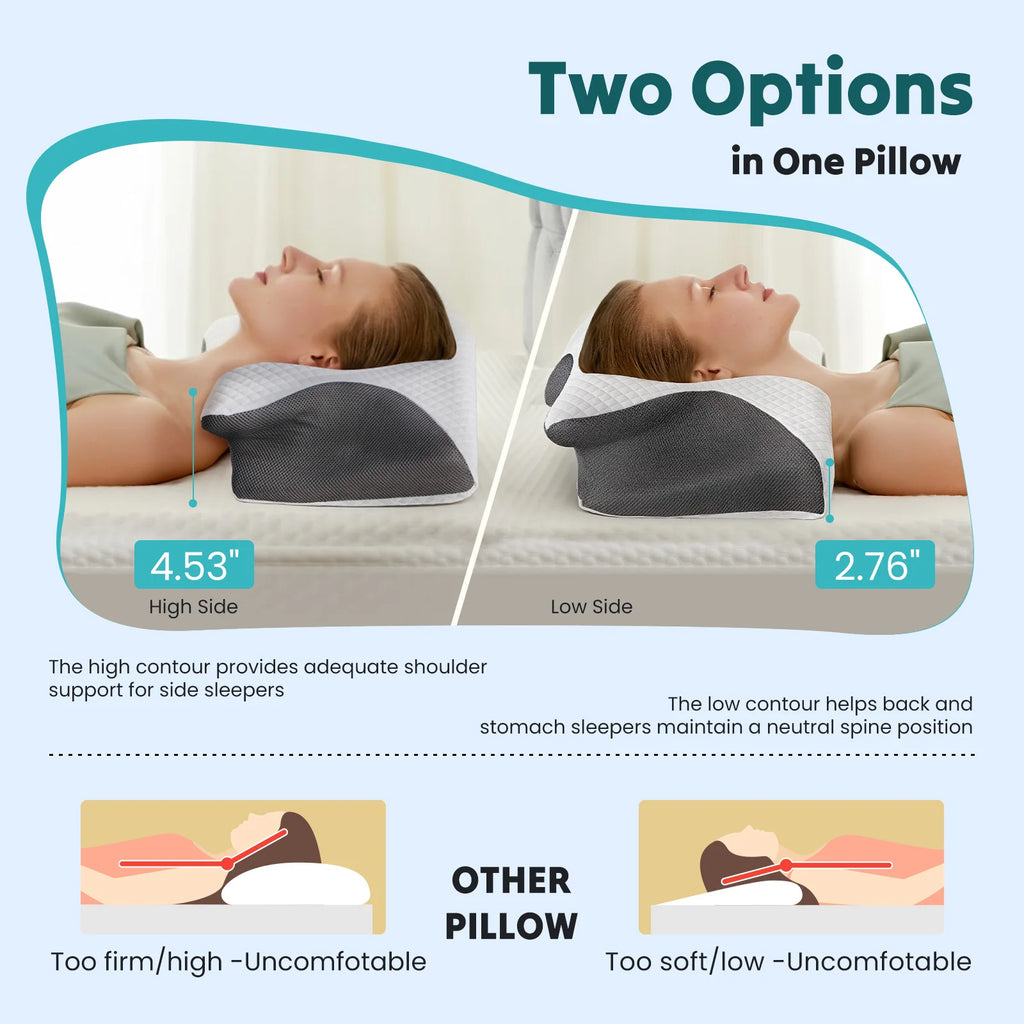 JHK Ergonomic 23.6" Largex13.8" Wide Cervical Neck Pillow Memory Foam Pillow with Cooling Pillowcase Cervical Contour Pillows