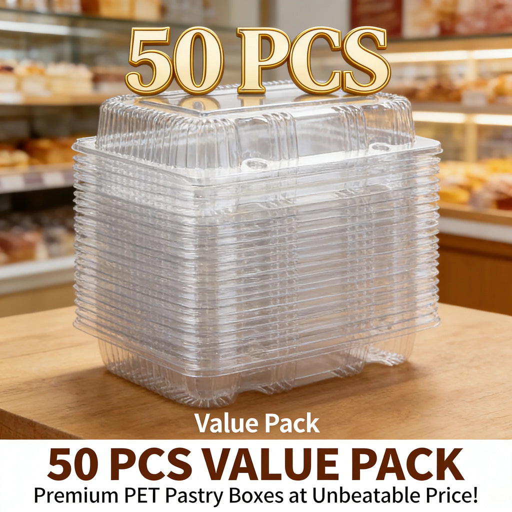50Pcs Clear Plastic Food Containers - Disposable Clamshell Boxes for Fruit Salad Sandwich Dessert Takeout Picnic Party