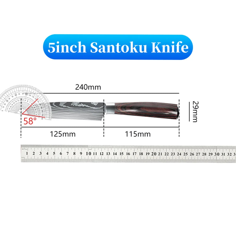 9 Types of Stainless Steel Kitchen Knife, Japanese Chef Knife, Meat Cleaver, Santoku, Bread, Boning, Slicing, Fruit Knife with Gift Box
