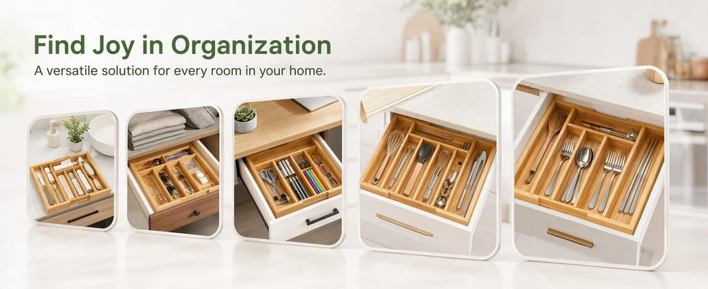 Bamboo Expandable Drawer Organizer for Utensils Holder, Adjustable Silverware Organizer Cutlery Tray, Drawer Dividers for Utensils, Flatware, Knives in Kitchen, Bedroom, Living Room