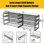 Power Tool Storage Rack 4 Layers Organizer-8 Tool Floating Shelf Wall Mount Heavy Duty Iron Drill Holder for Basement Workbench