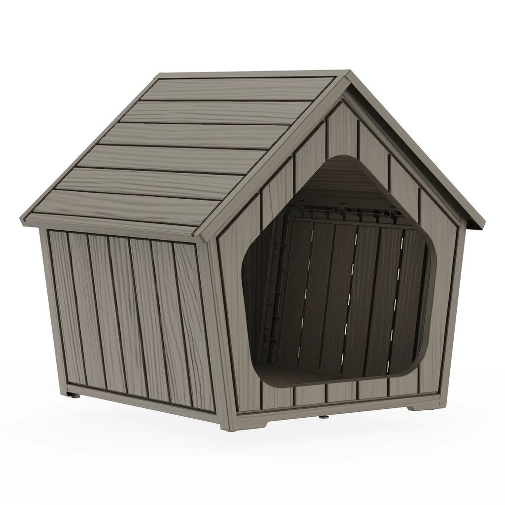 Gable Roof Plastic Pet House, Waterproof Outdoor Dog Shelter, Ventilated Pet Cabin for Backyard Garden