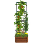 Galvanised Raised Garden Bed with Tomato Cage, Open Bottom, Brown