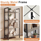 MCQ 4Tiers Metal Classic Bookshelf Freestanding Tall Display Shelf Wooden Storage Tall Display Shelves Bookshelf Sturdy Structure Graduated Shelves Adjustable Feet for Home