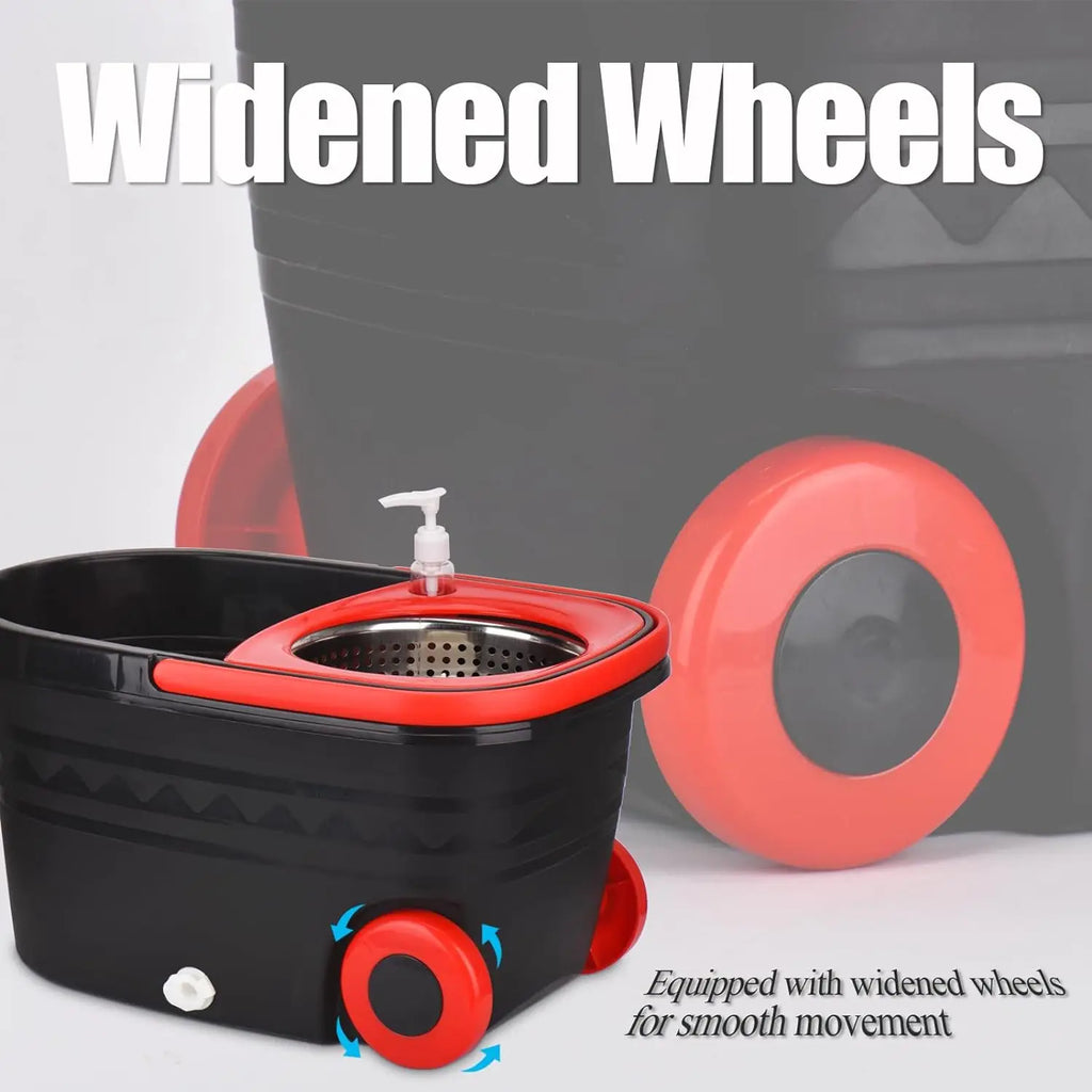 Black Spin Mop Bucket Sets Wrings System, Bucket with Wheels Extendable and Adjustable Handle, 3 Replacement Mop Refills
