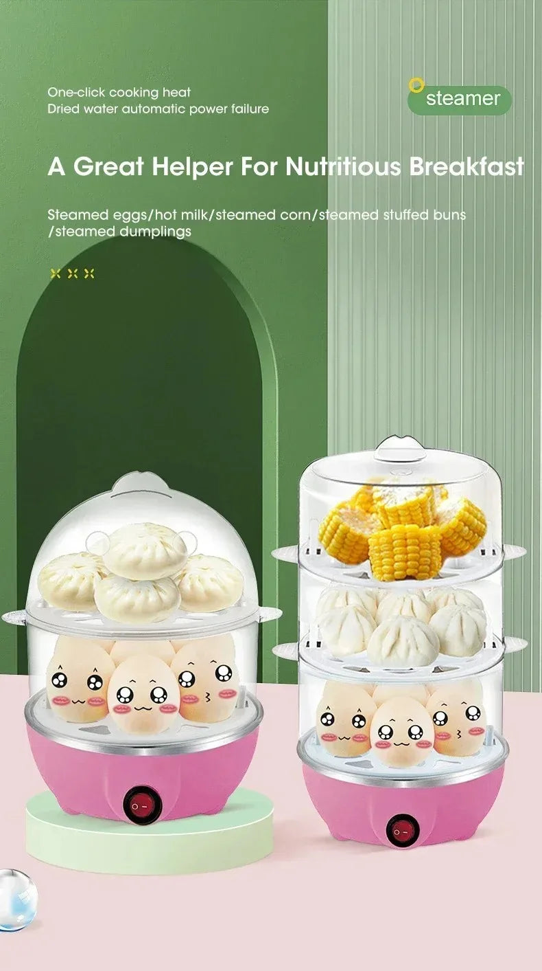 Automatic Electric Egg Steamer 7 Eggs Capacity Double Layer Design for Custard Boiling Poaching Fast Breakfast Kitchen Appliance