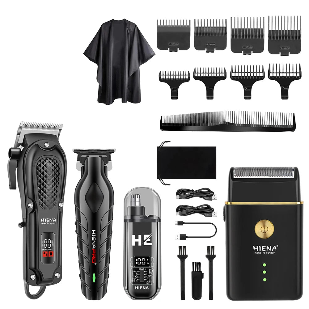 HIENA PRO Professional Hair Clipper Set Cordless Barber Kit and Hair Cutting Set Electric Foil Shavers and Beard Trimmers set