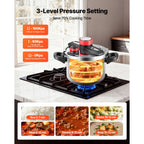 SucceBuy 6.3 8 10 12 Qt Pressure Cooker Stainless Steel Pressures Canner with Steaming Rack Tempered Glass Lid for Meat, Beans,