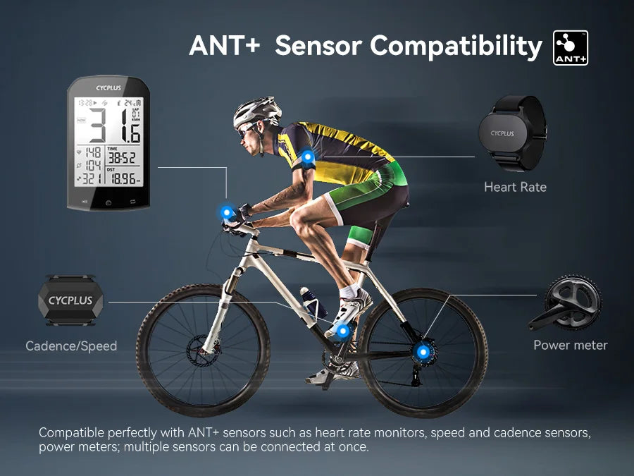 CYCPLUS M1+Z1 Cycling GPS Wireless Bike Computer With BLE 5.0/ANT+ with 2.9" LCD Screen Auto Backlight IPX6 Waterproof