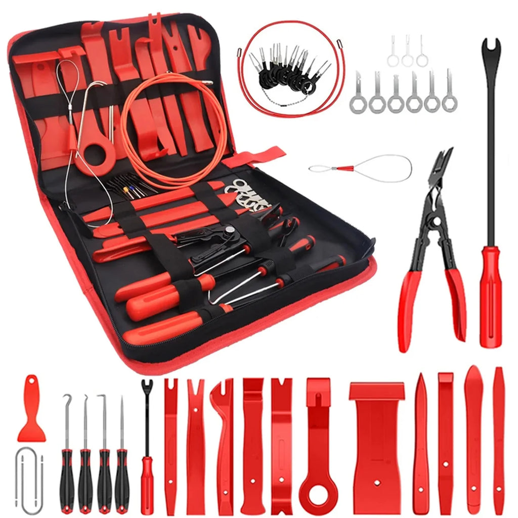 43Pcs Car Trim Removal Tool Set Panel Fastener Clips Removal, Fastener Terminal Remover Tool Round Handle Crowbar Kit Car/Radio
