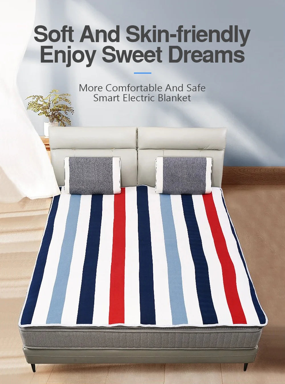 Electric Blanket 220V EU Plug Striped Printing Winter Insulation Heating Electric Blanket Constant Temperature Control