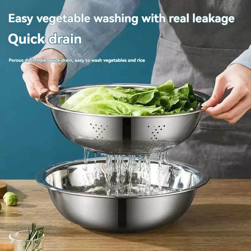 3PCS/1Set Vegetable Slicer, Stainless Steel Slicer, Potato Slicer, Vegetable Washing Basin, Drain Basket, Multifunctional