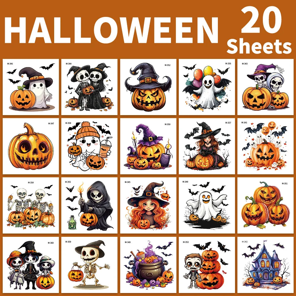 20Sheets Halloween Temporary Tattoos Waterproof - Realistic Witch Ghost Pumpkin Fake Wound Scars for Party Cosplay Face Body S