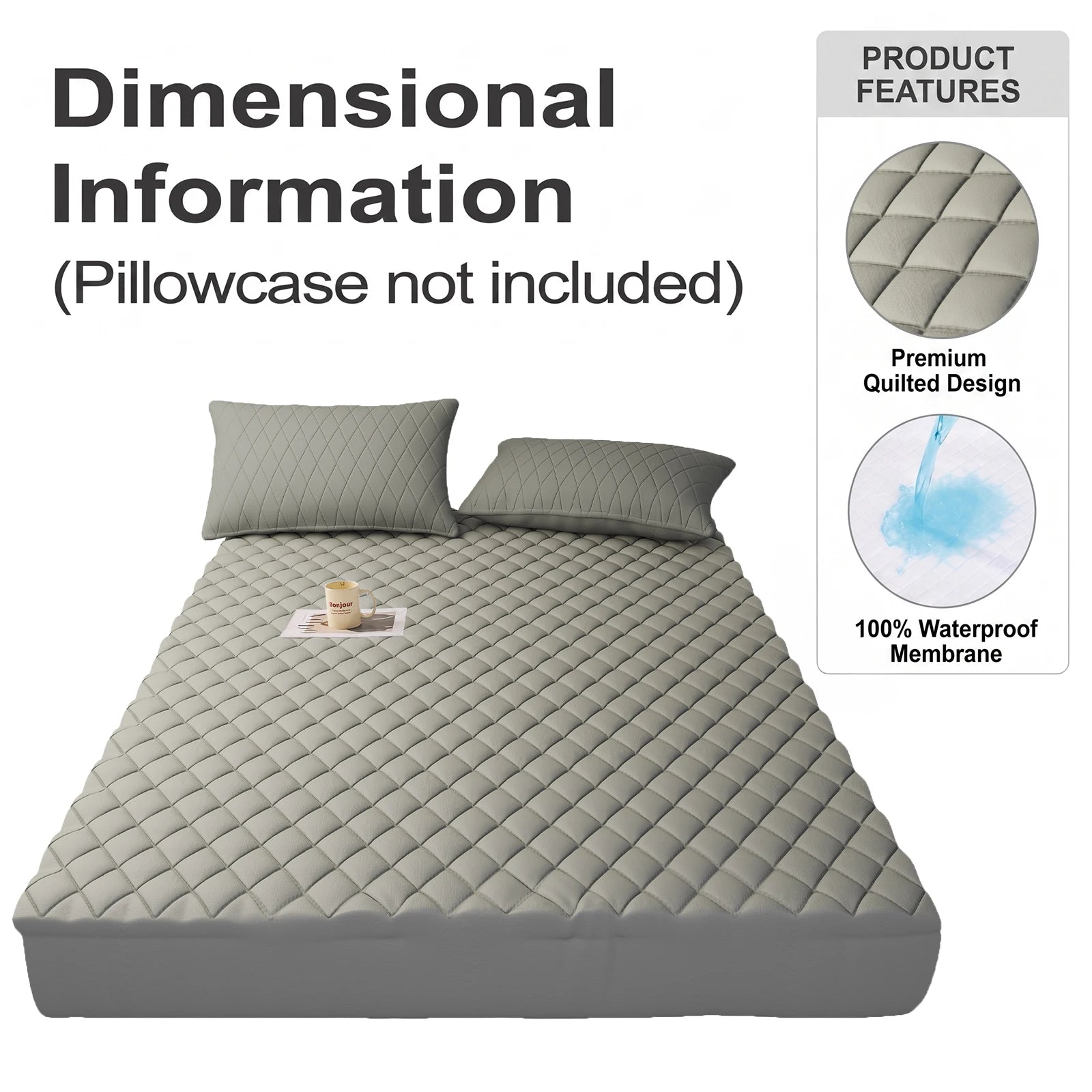 1Pc Waterproof Mattress Protector, thickened skin-friendly quilted bed cover with deep pocket, breathable bedroom bedding
