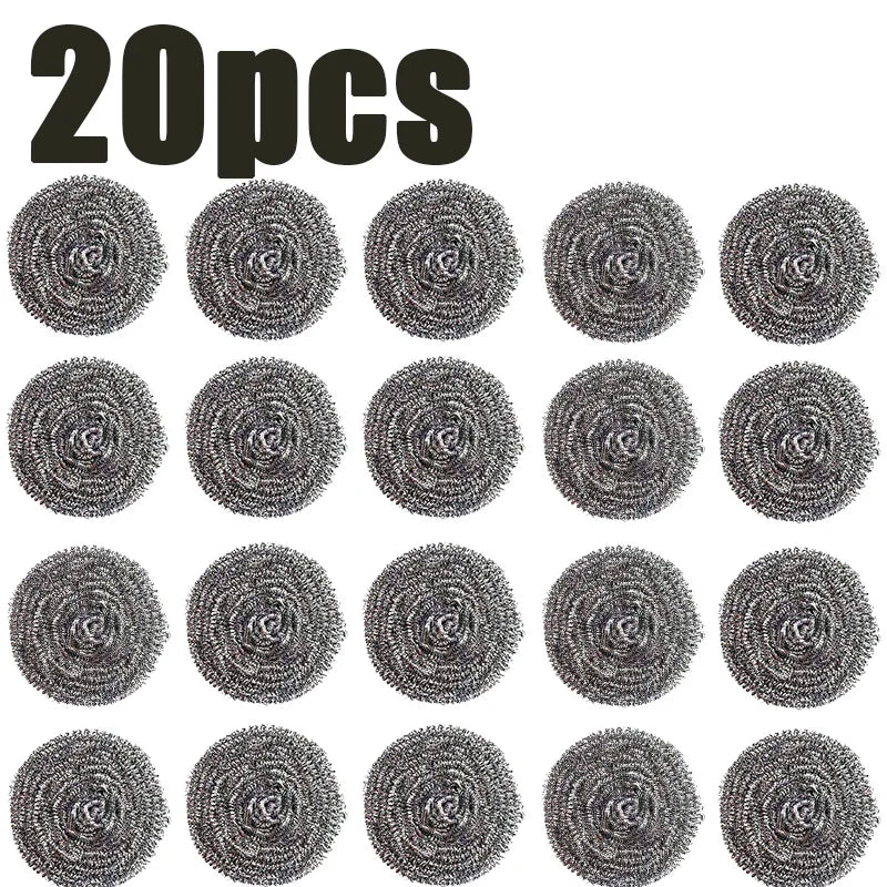 20-Pack 410 Stainless Steel Kitchen Scrubbers - Heavy-Duty Cleaning Balls for Grease & Stains