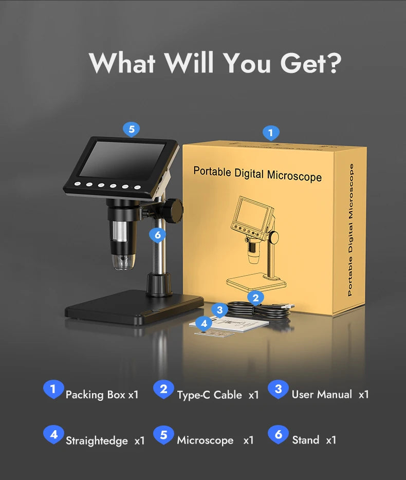 Hayve 4.3'' Digital Microscope 1000X Coin Microscope 1080P Video Microscope for Adult Soldering Microscope With 8 LEDs , PC View