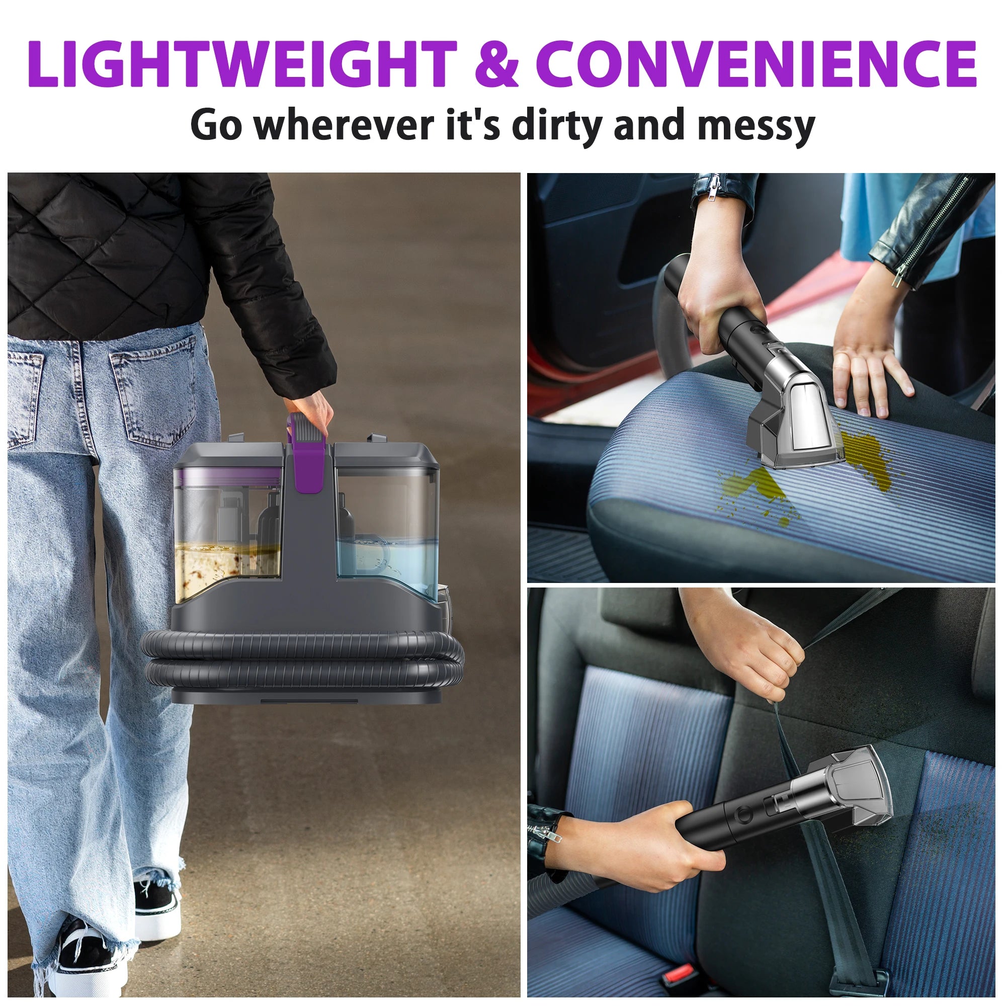 YISORA C9 Portable Carpet & Upholstery Cleaner Machine, 15Kpa 13.5ft Corded Spot Cleaner for Carpet, Sofa, Car Seat
