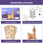 Rolife DIY Wooden 3D Puzzle Big Ben Model Building Kit Brain Teaser Puzzle Toy with LED Light for Home Decor Gifts for Adult Kid
