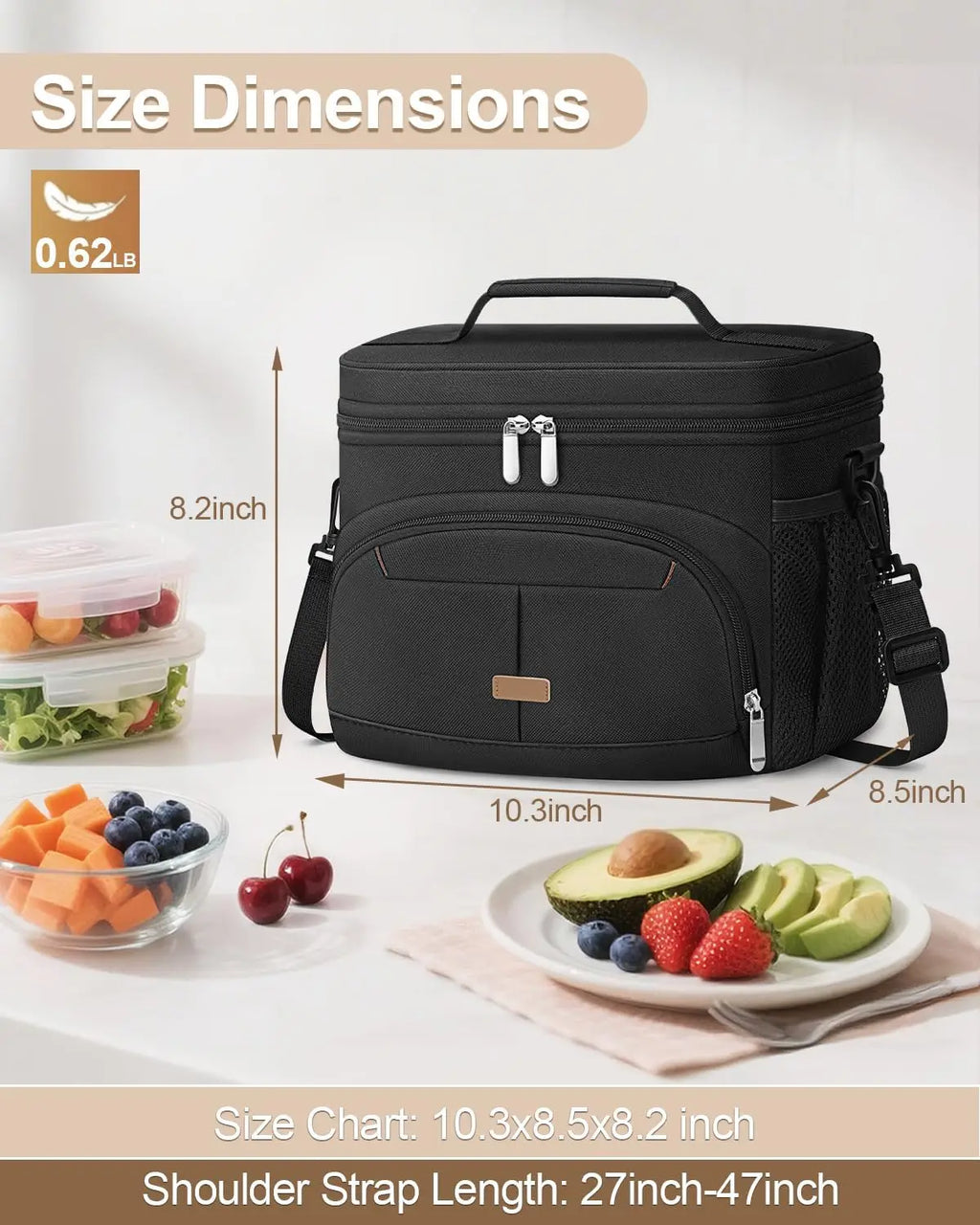 Insulated Lunch Bag, Leakproof Cooler Tote with Removable Strap, 12L for Work School Picnic Travel