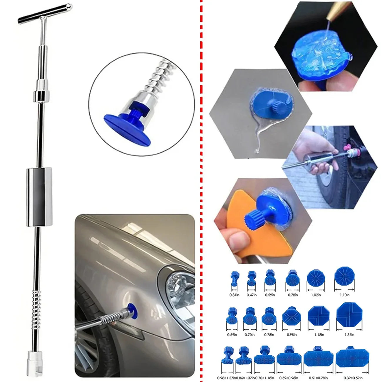 Car Dent Puller Kit for Dent Removal, Paintless Dent Removal Kit Slide Hammer T-Bar, Dent Remover Tool for Car Door Ding Repair