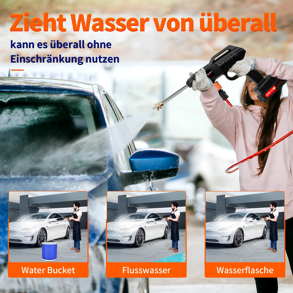 21V Cordless High Pressure Washer 60Bar Portable Wireless Cleaner with 2 Batteries Foam Cannon & Nozzles Handheld Washer for Car Garden Patio Outdoor Cleaning