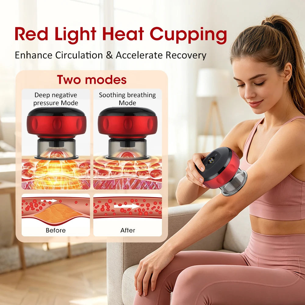 Intelligent Vacuum Cupping Massager 12 Gear Heating Body Gua Sha Back Neck Arm Cupping Massager LCD Display USB Charging