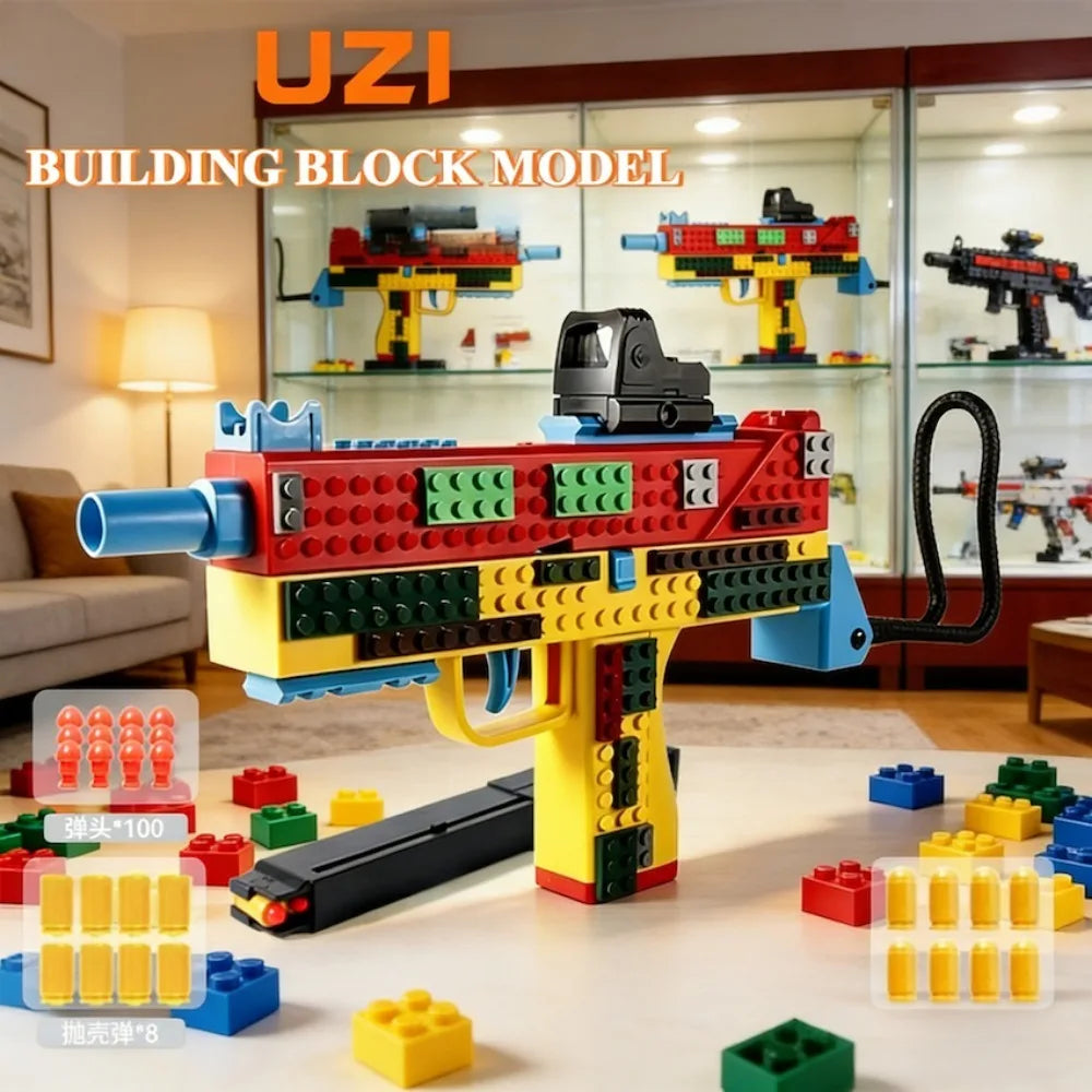 SIG17/USP Building Block Toy Gun Shell Throwing Continuous Firing Airsoft Blowback Empty Hanging Toy Pistol for Outdoor CS Game