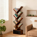 JHK 43IN Geometric Wooden Book Rack 7-Tier Tree Bookshelf Bookcase with Drawer Slim Corner Bookshelf for Home Small Spaces