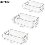 1/2/3Pcs Clear Pantry Storage Bins with Handles ，Stackable Refrigerator Organizer， Organizer Bins for Cabinets or Fridge