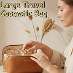 Travel Makeup Bag with Double Zipper Large Capacity Cosmetic Organizer with Handle, Portable Toiletry Storage for Women