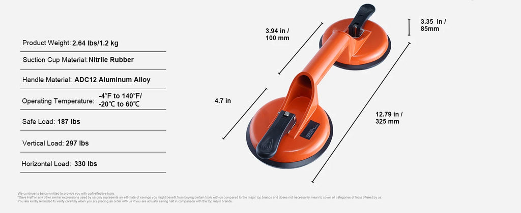 SucceBuy 4.7" 2Pack 330 lbs Glass Vacuum Suction Cup Vacuum with Aluminum Handle for Glass Granite Tile Metal Wood Panel Lifting