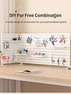 Home & Office Desktop Pegboard: Height-Adjustable Standing Storage Rack for Supplies, Also for Decorative Figurine Display