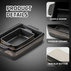 3-Piece Bakeware Set, 20x30 cm Casserole Pan, Cooking and Baking Dinnerware, Black Stripe Design