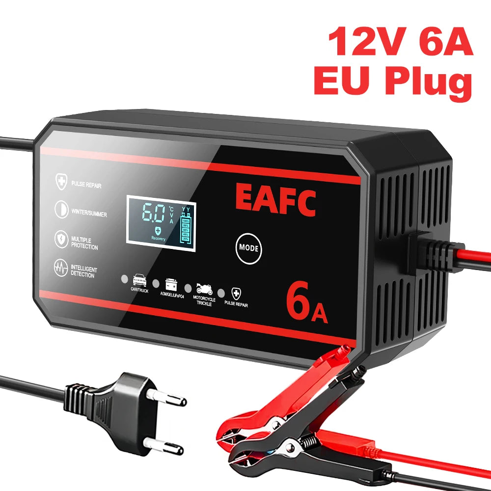 EAFC 12V 8A /6A Car Battery Charger Quick Charge Automatic Smart Battery Charger LCD Display for Lead Acid Agm Gel Wet LiFePO4