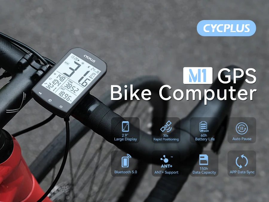 CYCPLUS M1+Z1 Cycling GPS Wireless Bike Computer With BLE 5.0/ANT+ with 2.9" LCD Screen Auto Backlight IPX6 Waterproof
