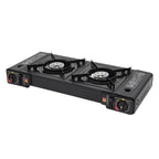 2 Burners Portable Camping Stove, 2.5KW Auto Ignition Butane/LPG Gas Stove w/Baking Tray+Carrying Case for RV Outdoor Picnic BBQ