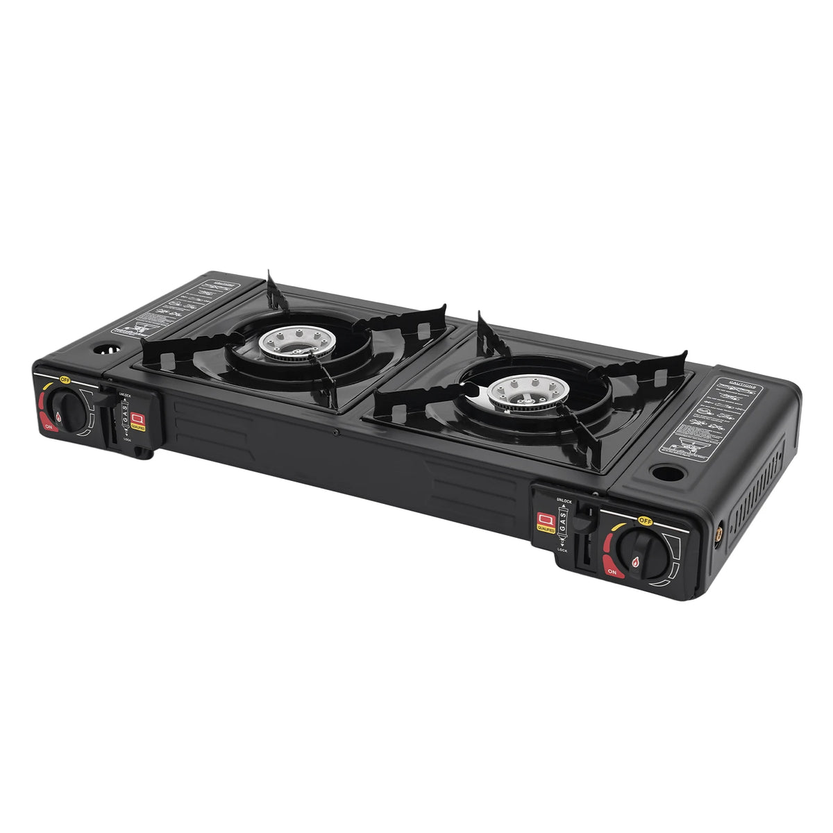 2 Burners Portable Camping Stove, 2.5KW Auto Ignition Butane/LPG Gas Stove w/Baking Tray+Carrying Case for RV Outdoor Picnic BBQ