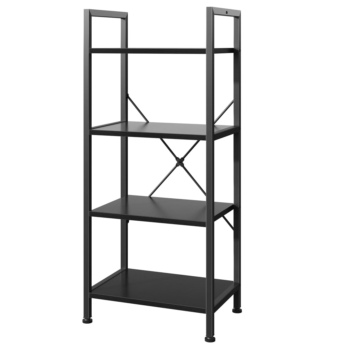 MCQ 4Tiers Metal Classic Bookshelf Freestanding Tall Display Shelf Wooden Storage Tall Display Shelves Bookshelf Sturdy Structure Graduated Shelves Adjustable Feet for Home