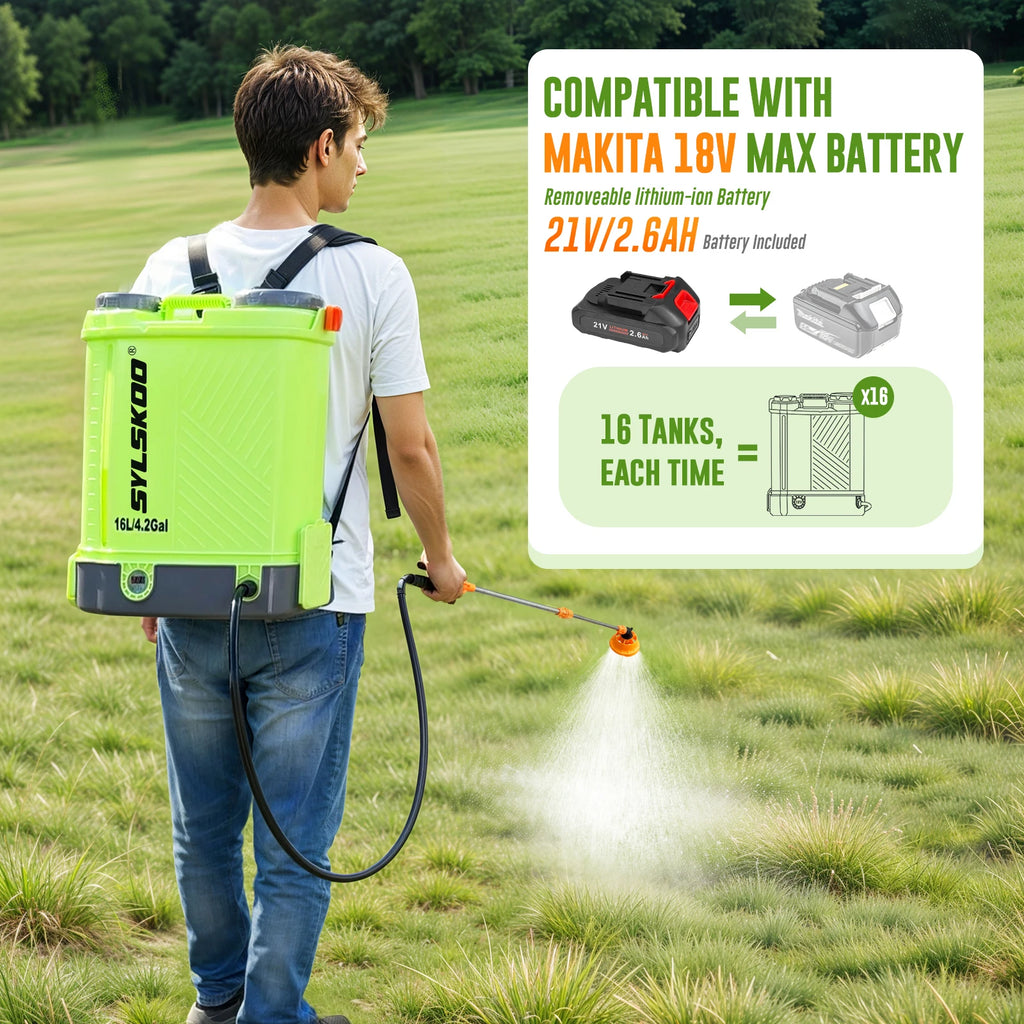 4.2 Gallon Weed Yard Sprayer,100 PSI Electric Graden Sprayer Works with Makita 18V Battery,Sprayers Garden 16 Litres