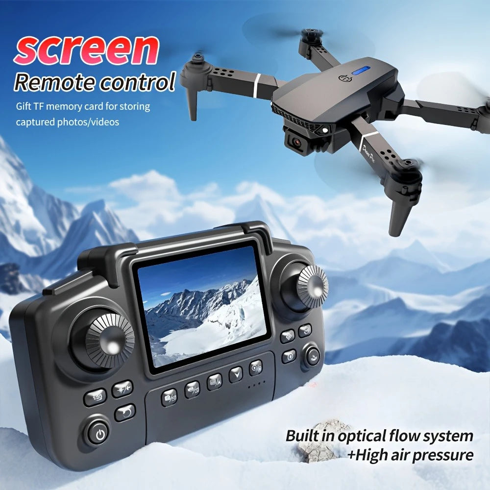 The 2026 upgraded E88 PRO MAX drone features dual 8K cameras, an on-screen remote control, two batteries, one-button return, foldability, USB charging, Wi-Fi, and flight gaming capabilities. Suitable for beginners, it makes a