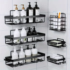 6 Pack Shower Caddy Shelf Organizer Rack, Self Adhesive Black Bathroom Shelves Basket, Bathroom Accessory Decor Set, No Drilling