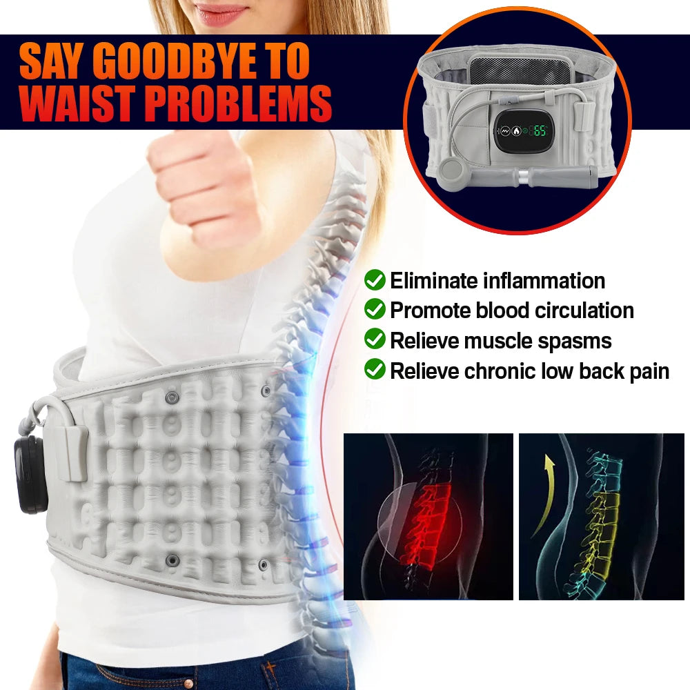 Back Heating Support Belt Airbag Heating Waist Brace Inflatable Vibration Massage Back Brace Belt Abdomen Warmer Lumbar Support