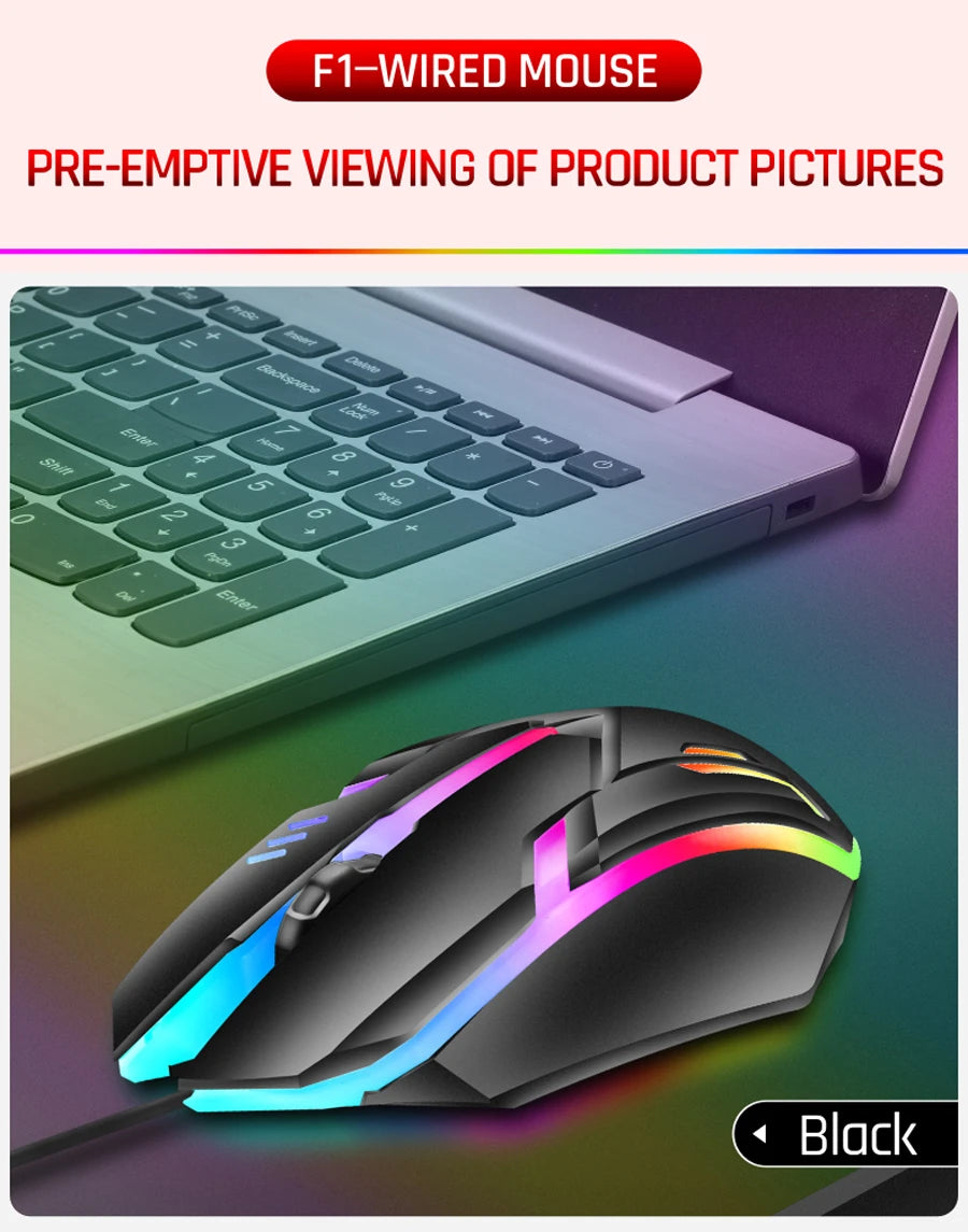 2026 hot F1 Wired 3-Button Mouse Colorful Lighting Game And Office Suitable For Microsoft Windows and Apple IOS system explosion